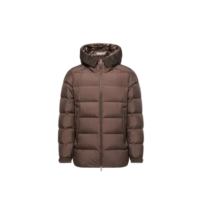 Moncler Orvelle Hooded Mid-length Down Jacket, Men, Brown, Size: 0