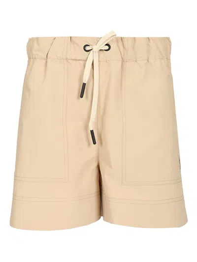 Moncler Shorts Elastic Waistband Side Pockets In Neutral