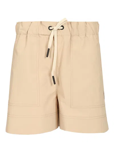 Moncler Shorts Elastic Waistband Side Pockets In Neutral