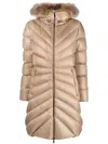 Moncler Contrast-collar Quilted Coat In Brown