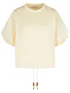 Moncler 'drawstring Hem Puff Sleeves Ribbed Cuffs T-shirt' In Neutrals