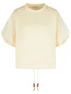 Moncler 'drawstring Hem Puff Sleeves Ribbed Cuffs T-shirt' In Neutral