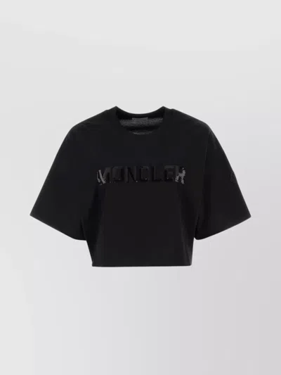 Moncler Oversize Crew Neck Cropped T-shirt In Black