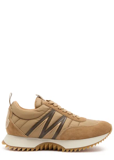Moncler Pacey Panelled Suede Sneakers In Brown