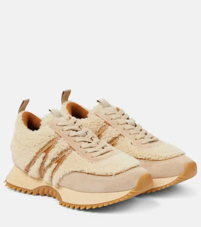 Moncler Pacey Shealing-suede Sneakers In Tan