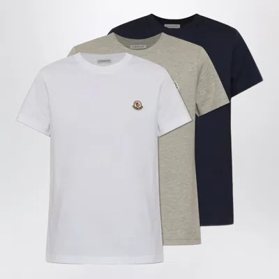 Moncler Pack Of Three Cotton T-shirts With Logo Patch In Multi
