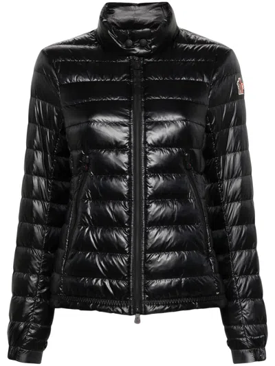 Moncler Packable Nylon Down Jacket With Stand-up Collar In Black