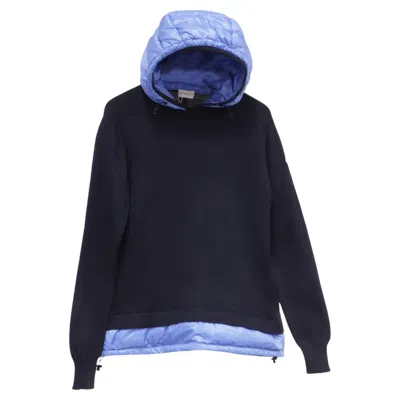 Pre-owned Moncler Padded Accent Hooded Sweater In Navy Blue Wool And Polyamide