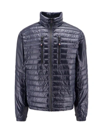 Moncler Padded And Quilted Nylon Jacket With Logo Patch In Grey