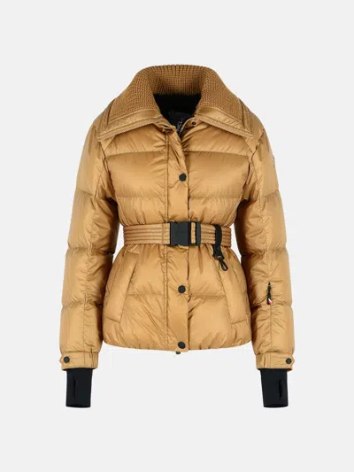 Moncler Padded 'bataillouse' Ski Jacket With Camel Beige Polyamide Belt In Brown