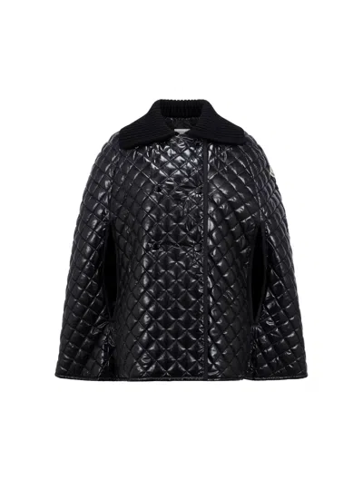 Moncler Diamond-quilted Cape In Black