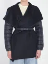 Moncler Quilted Wool Cape Coat In Blue