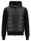 Moncler Hooded Quilted Sweater Ribbed Sleeves In Black