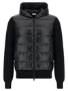 Moncler Hooded Quilted Sweater Ribbed Sleeves In Black