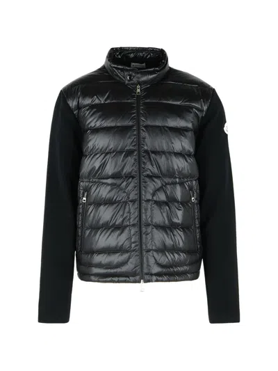 Moncler High Collar Cardigan Padded Front Design In Black