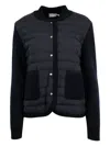 Moncler Knitwear Cardigan With Quilted Front Panel In Blue