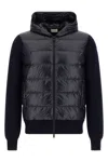 Moncler Hooded Quilted Sweater Ribbed Sleeves In Black