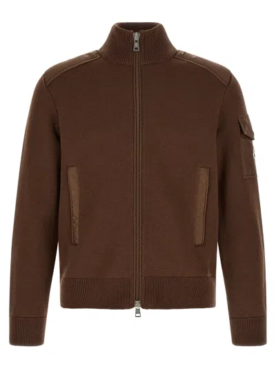 Moncler Padded Cardigan In Brown
