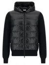 Moncler Hooded Quilted Sweater Ribbed Sleeves In Black