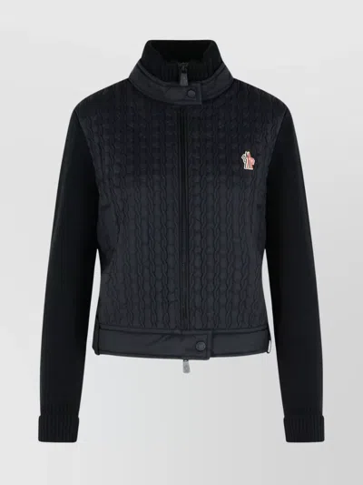 Moncler Padded Cardigan With High Collar And Cuffs In Blue