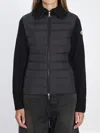 Moncler Two-material Cardigan With Goose Down Padding And High Neck In Black