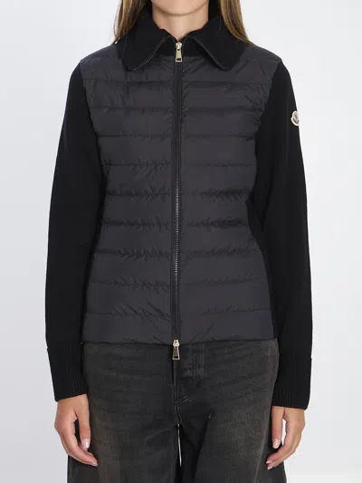 Moncler Padded Cardigan With High Collar In Black
