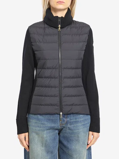 Moncler Padded Cardigan With High Collar In Black