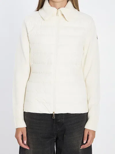 Moncler Padded Cardigan With High Collar In White