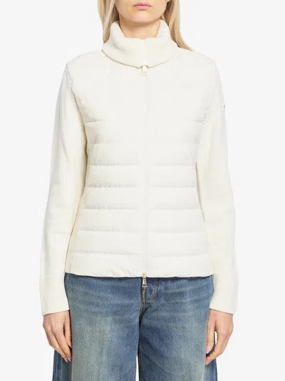 Moncler Padded Cardigan With High Collar In White