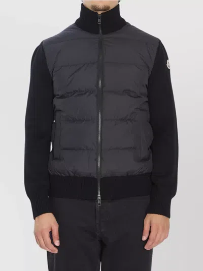 Moncler Padded Cardigan With Ribbed Collar And Cuffs In Black