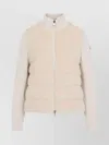 Moncler Padded Cardigan With Ribbed Collar And Sleeves In Neutral