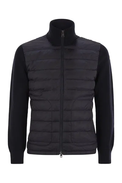 Moncler Quilted High Collar Zip-up Cardigan In Black