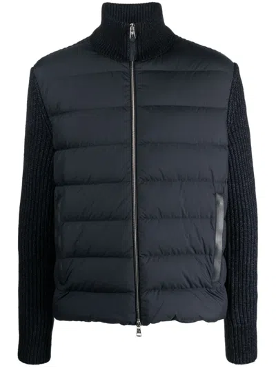 Moncler Quilted Padded Zipped Cardigan In Blue