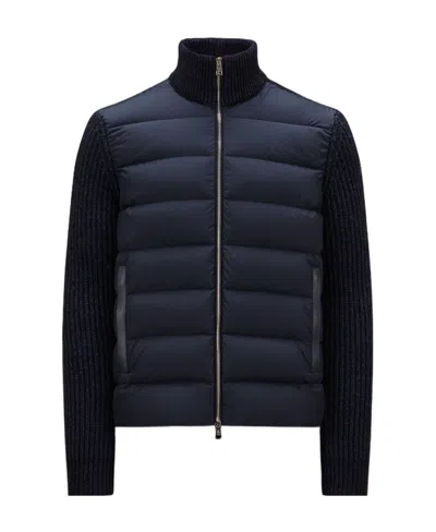 Moncler Padded Cotton-blend Cardigan In Blue