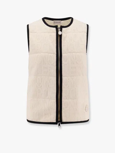 Moncler Padded Cotton Blend Vest With All-over Logo In White