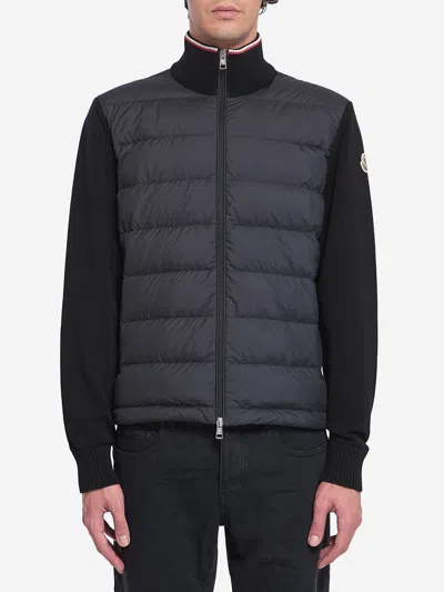 Moncler Padded Cotton Cardigan In Blue