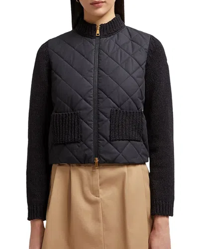 Moncler Padded Cotton Zip-up Cardigan In Black
