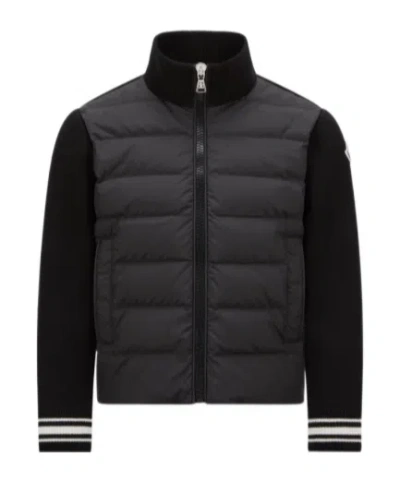 Moncler Padded Cotton Zipper Cardigan In Black