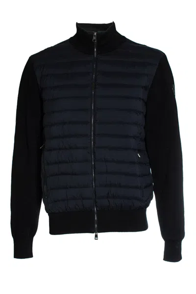 Moncler Padded Crepe Cotton Zip Up Cardigan In Black