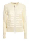 Moncler Down-paneled Knitted Jacket In Cream