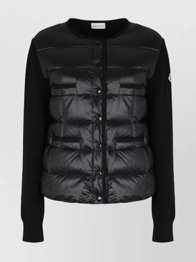 Moncler Padded Front Panel Knitted Cardigan In Black