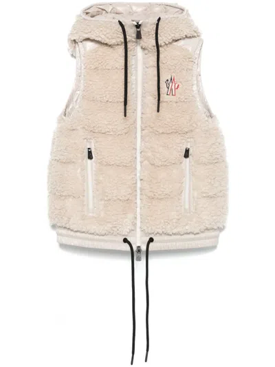Moncler Teddy-style Insulated Hooded Vest In Light Beige Polyester In Neutral