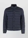 Moncler Padded High Collar Snap Button Down Jacket In Blue