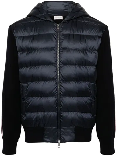 Moncler Padded Wool Sweatshirt With Hood And Zip In Blue