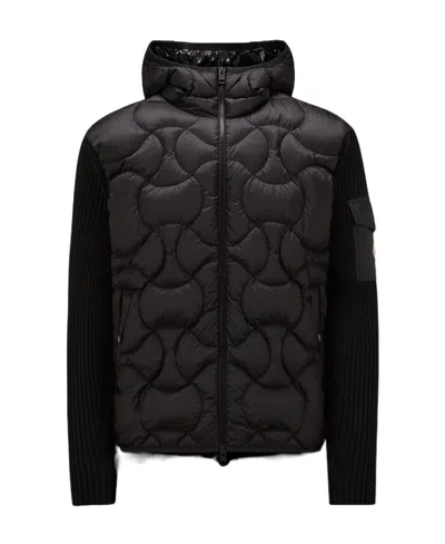 Moncler Padded Hooded Zip-up Cardigan In Black