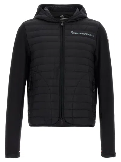 Moncler Striped Detailing Cotton Blend Hooded Jacket In Black