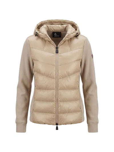 Moncler Padded Hoodie With Hood And Zip In Neutral