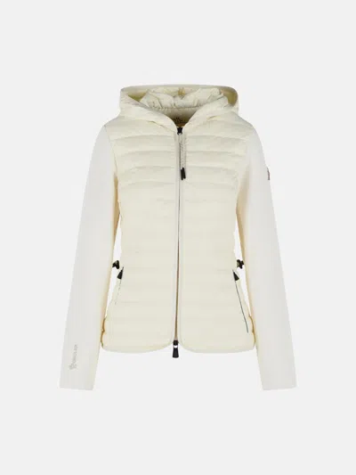 Moncler Padded Hoodie With Zip In Ivory White Polyester Blend In Neutral