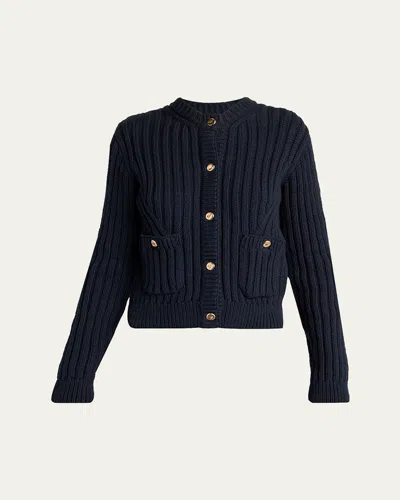 Moncler Padded Knit Cardigan In Blue