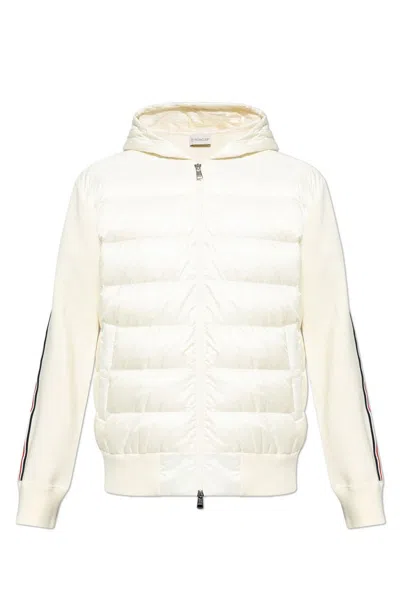Moncler Striped Padded Hoodie In White